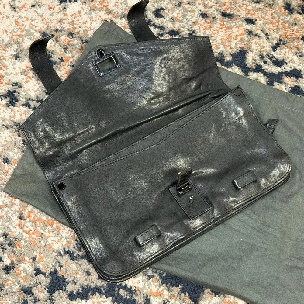 Proenza Schouler PS1 Lamb Leather Moto Clutch in Black